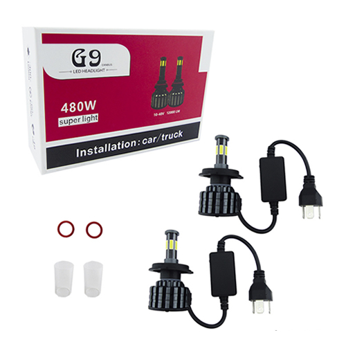 AMPOLLETA KIT LED H-4 COB 6 CARAS MOD.G9 480W CON FILM AMBAR-BLUE 12000LM CON CANBUS 10/48V