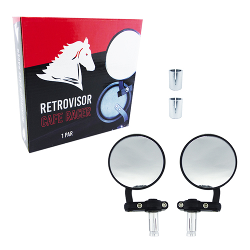 ESPEJO REDONDO PARA MANILLAR DE MOTO MODELO CAFÉ RACER. SET X 2.