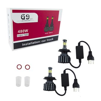 AMPOLLETA KIT LED H-4 COB 6 CARAS MOD.G9 480W CON FILM AMBAR-BLUE 12000LM CON CANBUS 10/48V