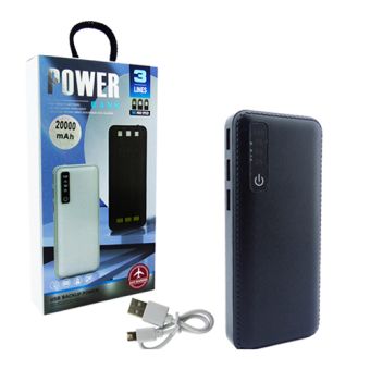 BATERÍA DE EMERGENCIA CON 3 USB, 20.000 MAH CON 3 CABLES.