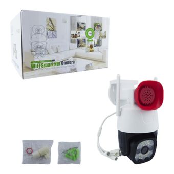 CAMARA VIGILANCIA IP EXTERIOR 23 LED WIFI MOD.C007X-L CON SIRENA APP V380, TRANSFORMADOR, MOVIMIENTO