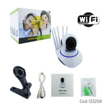 CAMARA VIGILANCIA IP WIFI TF 5 ANTENAS PARA SMARTPHONE CON TRANSFORMADOR APP FTY CAM PRO