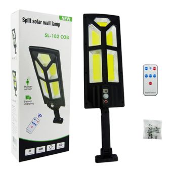 FOCO MINI SOLAR PARA PARED LED COB MOD.SL-182-COB 5 PLACAS CON BRAZO, SENSOR, CONTROL PVC