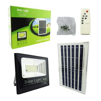 PROYECTOR SOLAR LED 60W 96 LED CON PANEL LUZ BLANCA CON CONTROL