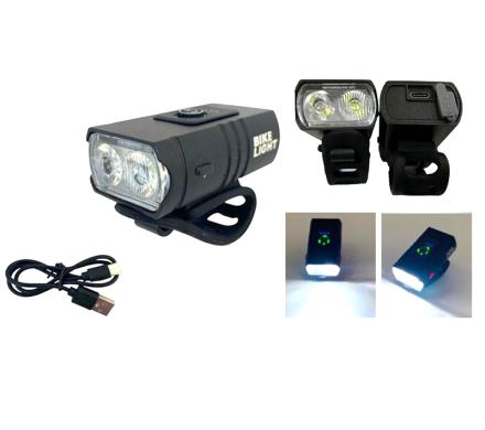 LUZ BICI DELANTERA 2 LED RECARGABLE USB METALICA 5 FUNCIONES