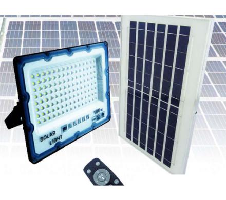 PROYECTOR SOLAR LED 100 WATT, CON PANEL SOLAR 128 LED Y CONTROL REMOTO