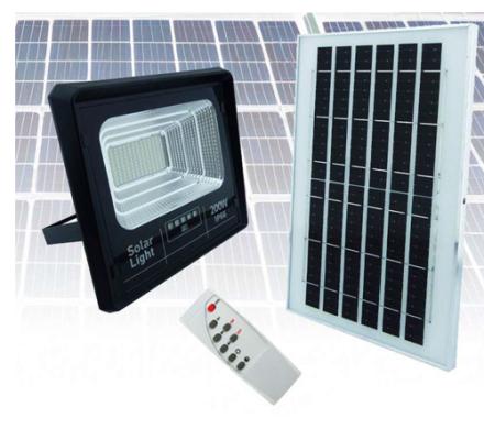 PROYECTOR SOLAR LED 200 WATT, 130 LED CON PANEL SOLAR y  CON CONTROL REMOTO