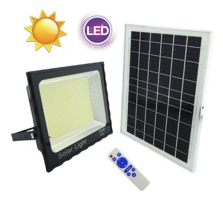 Proyector Solar LED De 800 Watt En PVC Con Panel De 2438 LED, Luz Blanca Y Control Remoto.