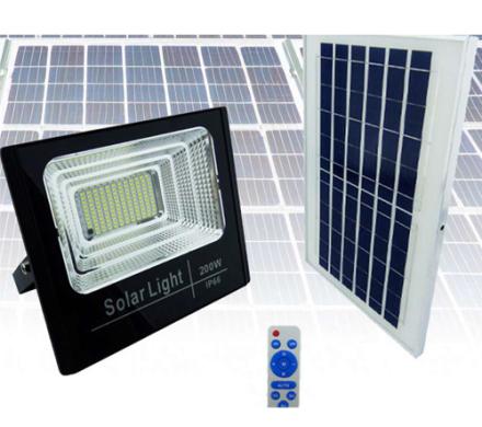 PROYECTOR SOLAR LED 200 WATT, 130 LED PANEL SOLAR. DE METAL C/CONTROL REMOTO