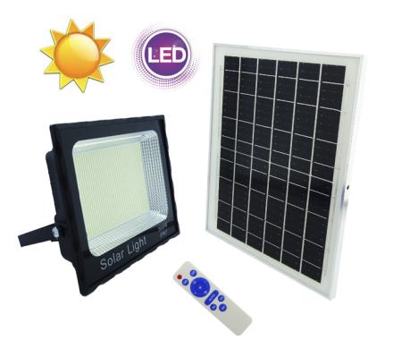 Proyector Solar LED De 500 Watt En PVC Con Panel De 1672 LED, Luz Blanca Y Control Remoto.