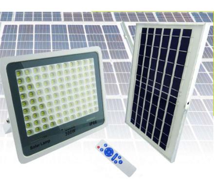 PROYECTOR SOLAR LED 300 WATT, 396 LED C. REMOTO EN METAL E INDICADOR DE CARGA