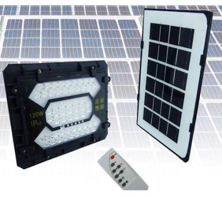 PROYECTOR SOLAR LED 120 WATT, Y 114 LED CON PANEL SOLAR Y CONTROL REMOTO