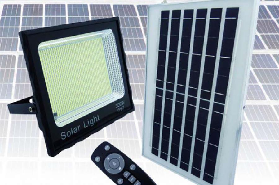 PROYECTOR SOLAR LED 300 WATT, CON PANEL SOLAR, 1400 LED Y CONTROL REMOTO
