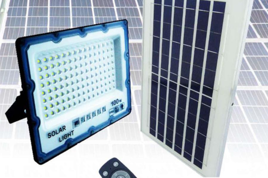 PROYECTOR SOLAR LED 100 WATT, CON PANEL SOLAR 128 LED Y CONTROL REMOTO