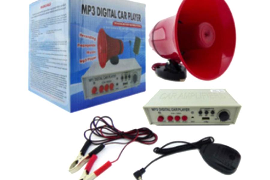 MEGAFONO MP3 12-24 VOLT CON IMAN USB, SIRENA PARA AUTO