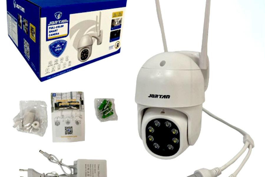 CAMARA VIGILANCIA IP EXTERIOR JORTAN MOD. JT-8170 WIFI-LAN 8 LED APP YOOSE TF CON TRANSFORMADOR Y ATRIL