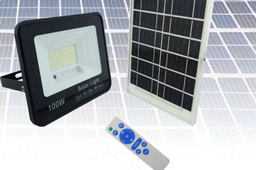 PROYECTOR SOLAR LED 100 WATT, Y 65 LED CON PANEL SOLAR Y CONTROL REMOTO