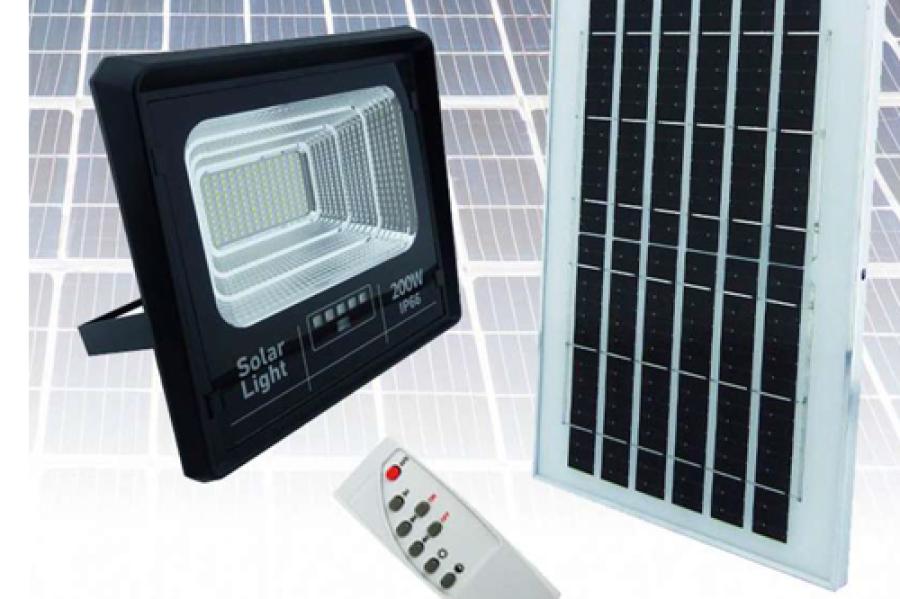 PROYECTOR SOLAR LED 200 WATT, 130 LED CON PANEL SOLAR y  CON CONTROL REMOTO