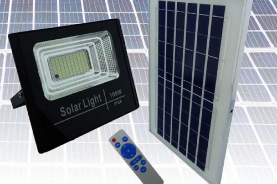 PROYECTOR SOLAR LED 100 WATT, 78 LED PANEL SOLAR DE METAL C/CONTROL REMOTO