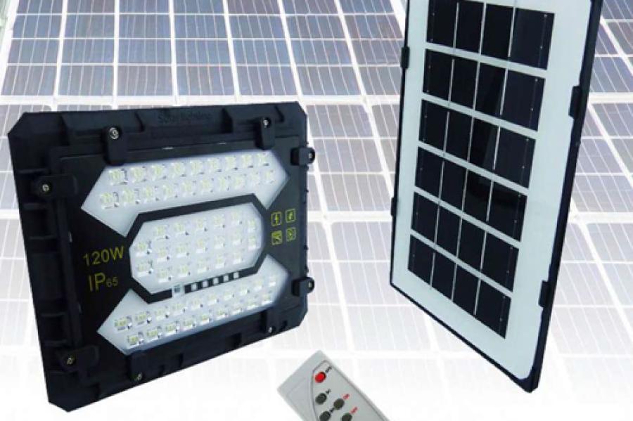 PROYECTOR SOLAR LED 120 WATT, Y 114 LED CON PANEL SOLAR Y CONTROL REMOTO